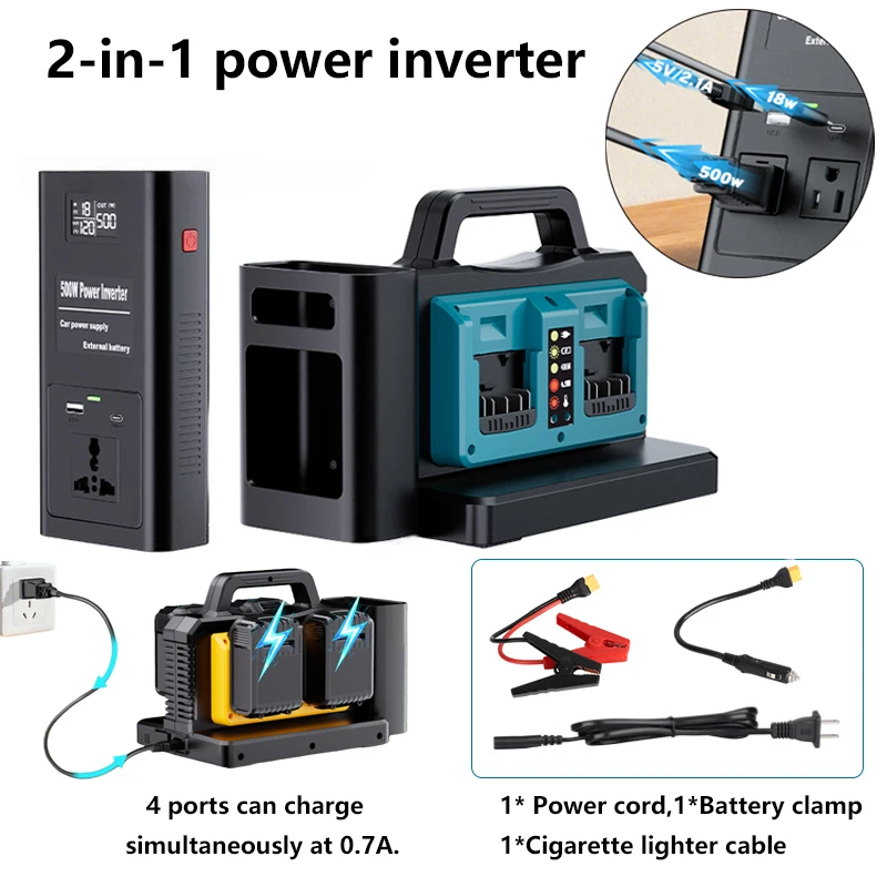 

Инвертор чистой синусоиды для аккумулятора Bosch 18В, 500Вт, AC120В/220В, преобразователь питания, зарядное устройство для кемпинга и экстренных ситуаций