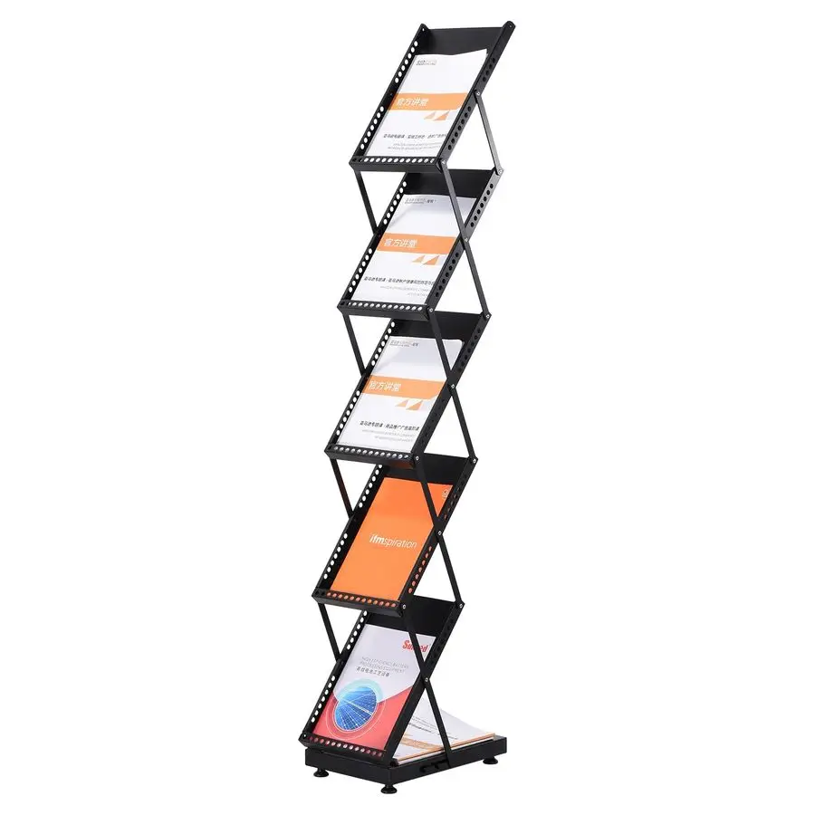 

Foldable Magazine Display Racks Floor Standing 5 Layers Brochure Stand Catalog Literature Holder with Wheels for Hotel, Exhibit