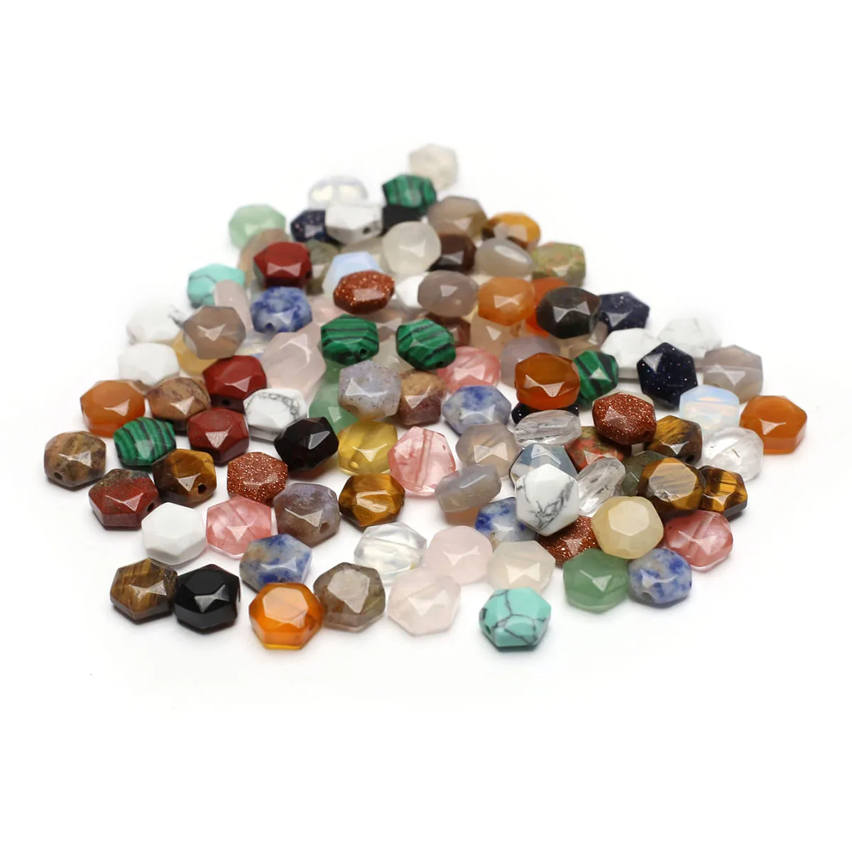 100PCS Wholesale Exquisite Natural Stone Faceted Hexagonal Loose Spacer Beads Jewelry Making DIY Necklace Bracelet Accessories