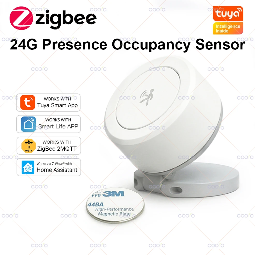 ZigBee 24G MmWave Radar Human Presence Sensor Motion Detector with Magnetic Plate Work with Smart Life Tuya Zigbee2mqtt Need Hub