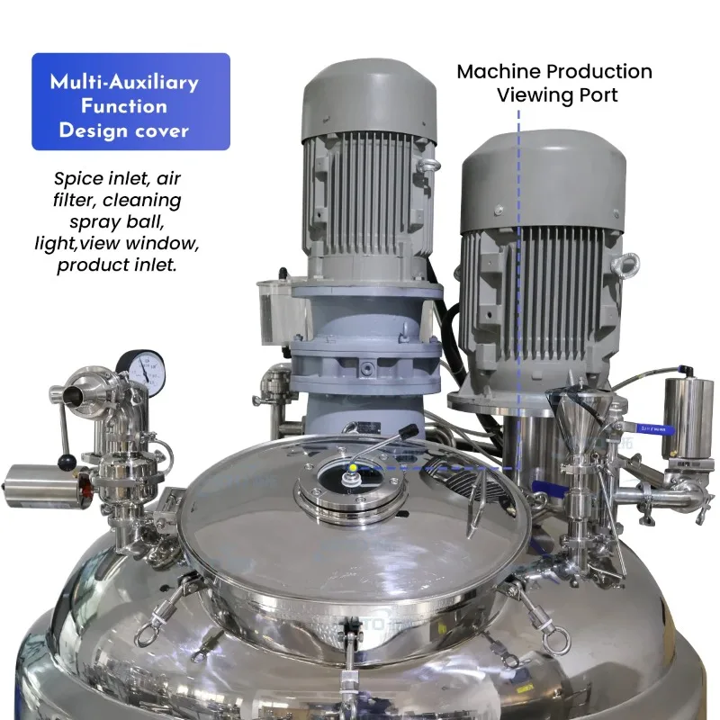 High Shear Emulsifier Homogenizer, 1000L Emulsifier with Mixing Tank Cosmetics Food & Industrial Use Vacuum Emulsifying Mixer
