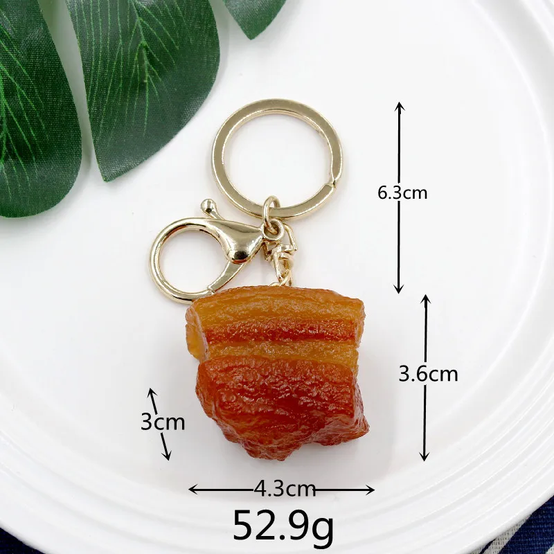 Simulated Food Pendant PVC Braised Pork Belly Model Keychains Car Key ChainPhone Pendant Keyrings Creative Decoration Gift