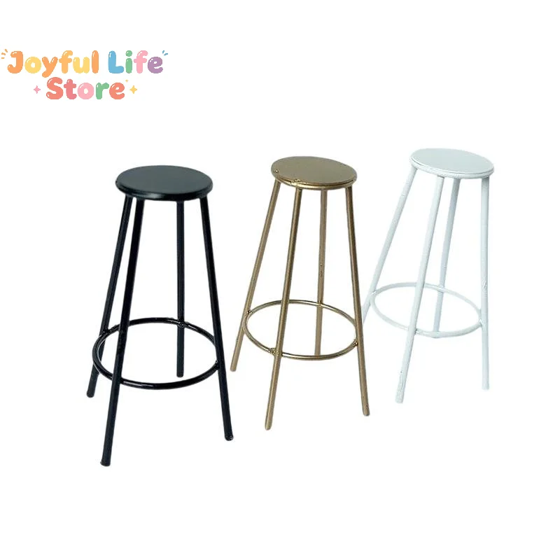 Hot 1Pcs Dollhouse Kitchen Cafe Furniture Decoration 1:12 Scale Miniature Bar Stool Metal Round Chair Model