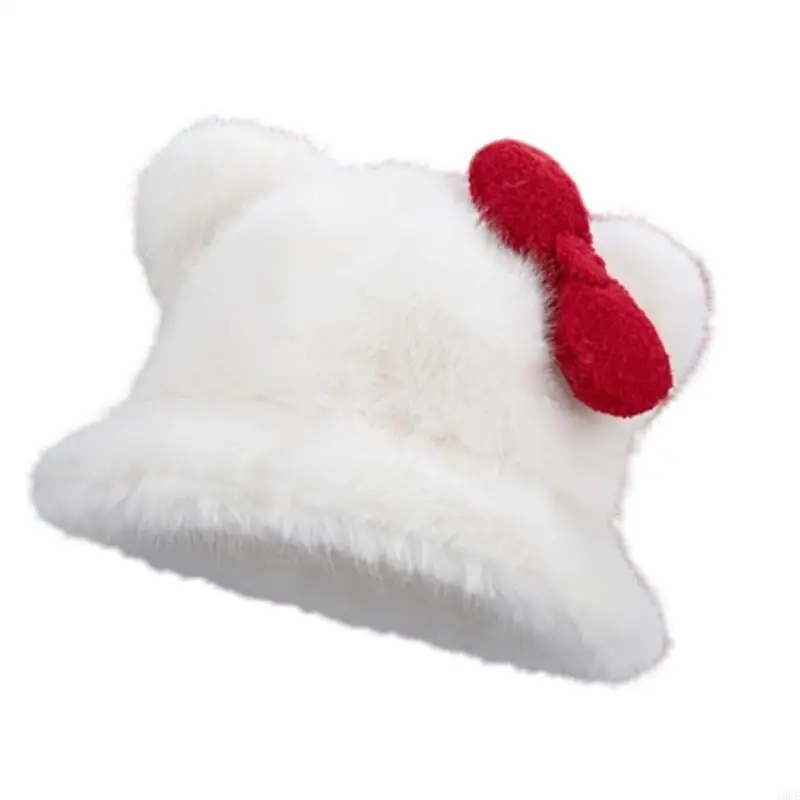 Warm Winter Hat Cats Ear Bucket Hat Furry Cats Ear Fisherman Hat For Women Girl Outdoor Activity Travel Winter Sport 