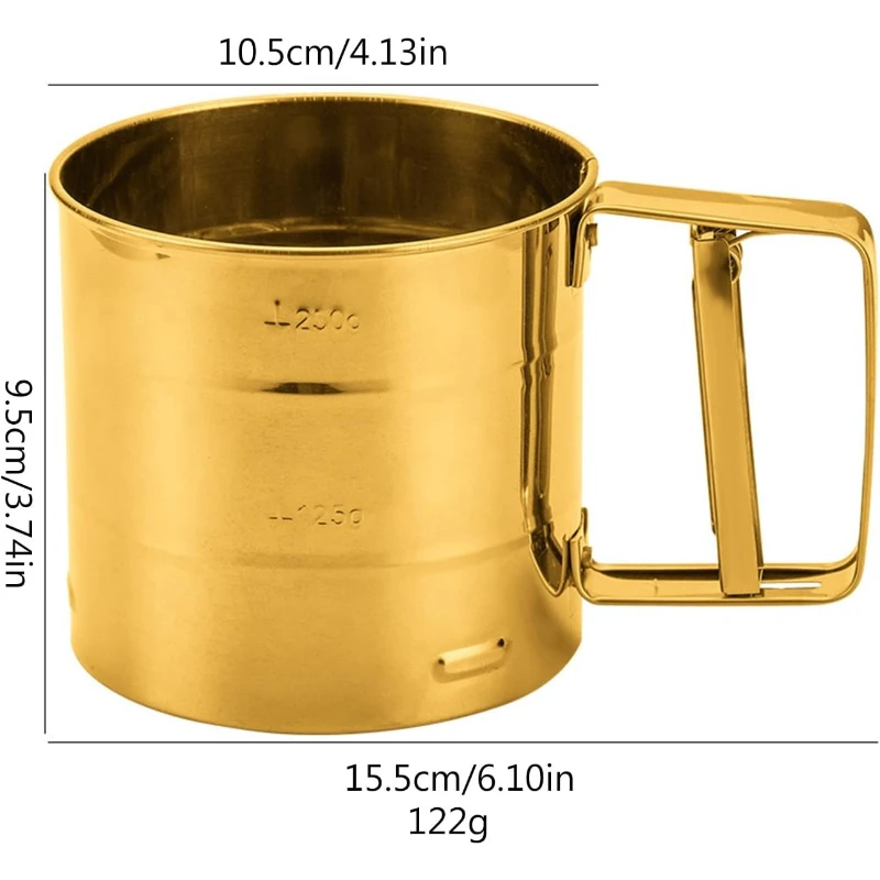 Gold Plated Stainless Steel Semi-automatic Hand Press Powder Sifter Cup Type Flour Sugar Sieve Shaker Baking Tool for Dusting