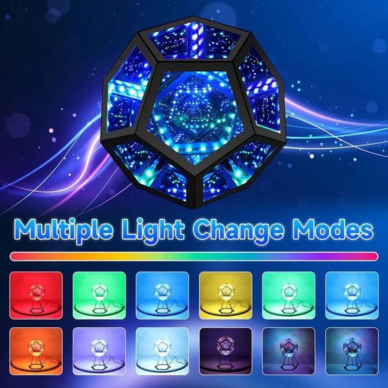 ABRE-luz de espejo, luz de dodecaedro infinita para decoración de sala de juegos, cubo 3D, iluminación nocturna que cambia de Color RGB fresco