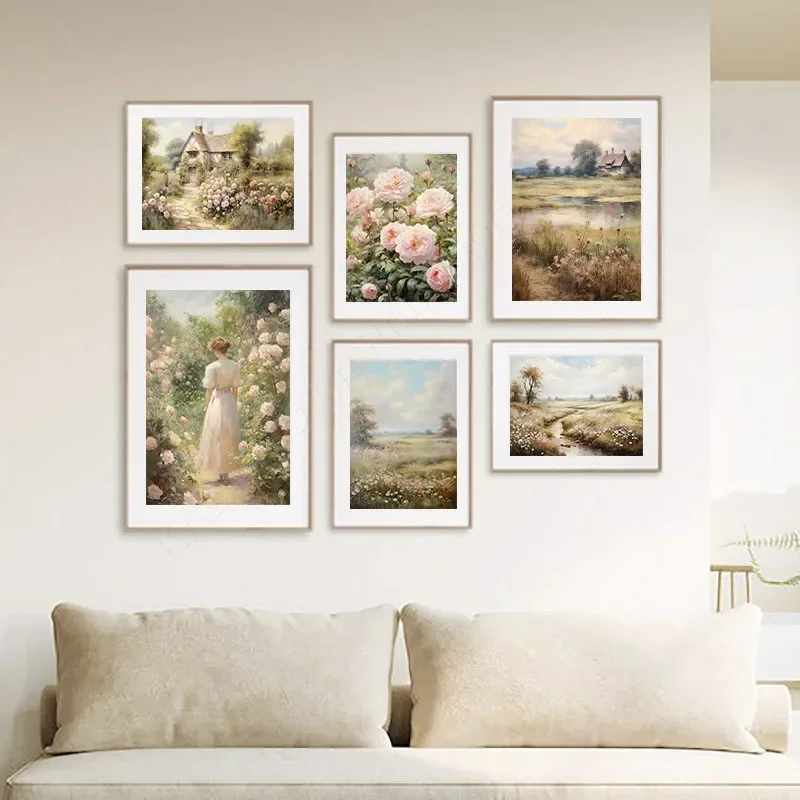 Vintage 19th Century Art Oil Painting Landscape English Countryside Canvas Print Botanical Wall Pictures For Living Room Decor