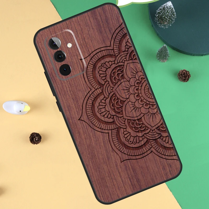 Mandala Floral Wood Case For Samsung Galaxy A32 A52 A12 A14 A34 A54 A51 A71 A15 A25 A35 A55 A53 A33 A13 Cover