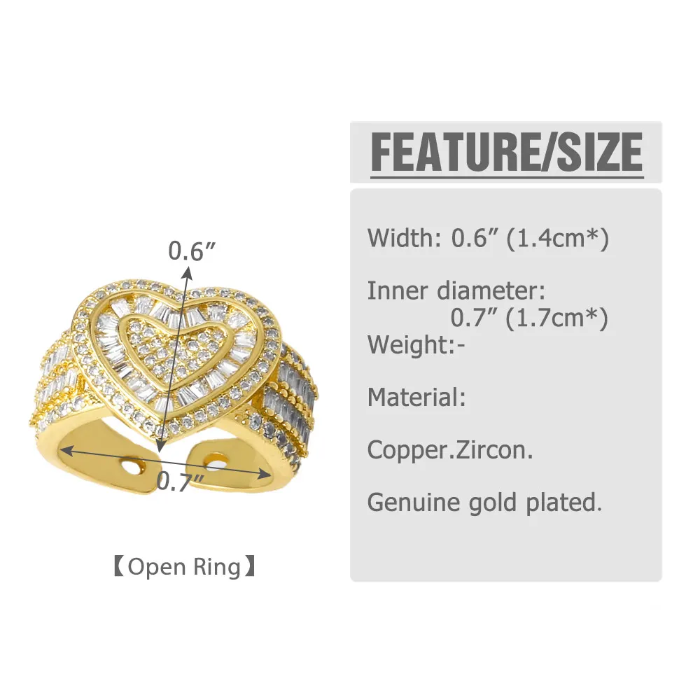 OCESRIO Trendy White Crystal Heart Statement Rings per le donne rame placcato oro Star Open Ring gioielli da donna regalo righ54