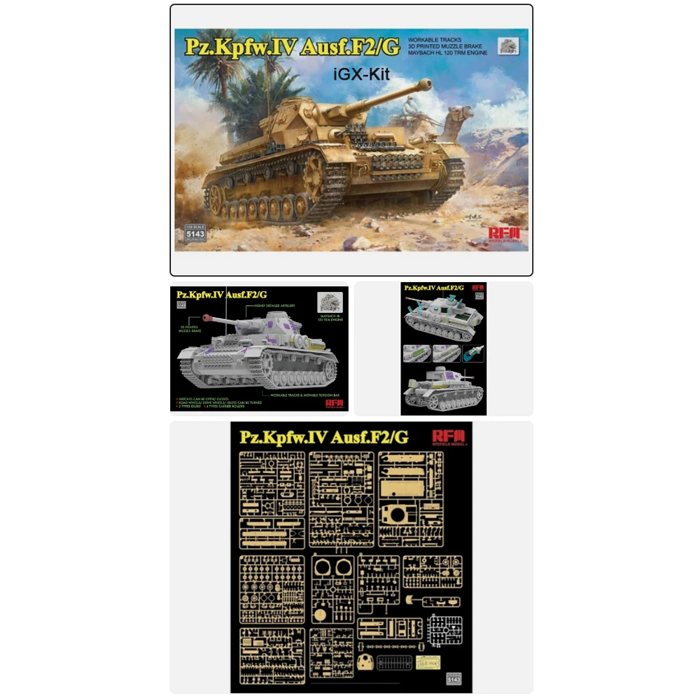 Rye Field 5143 1:35 Scale  Panzer IV PzKpfw IV Ausf F2 G w/Workable Track Link Tank  Vehicle Plastic Assembly Model Building Kit