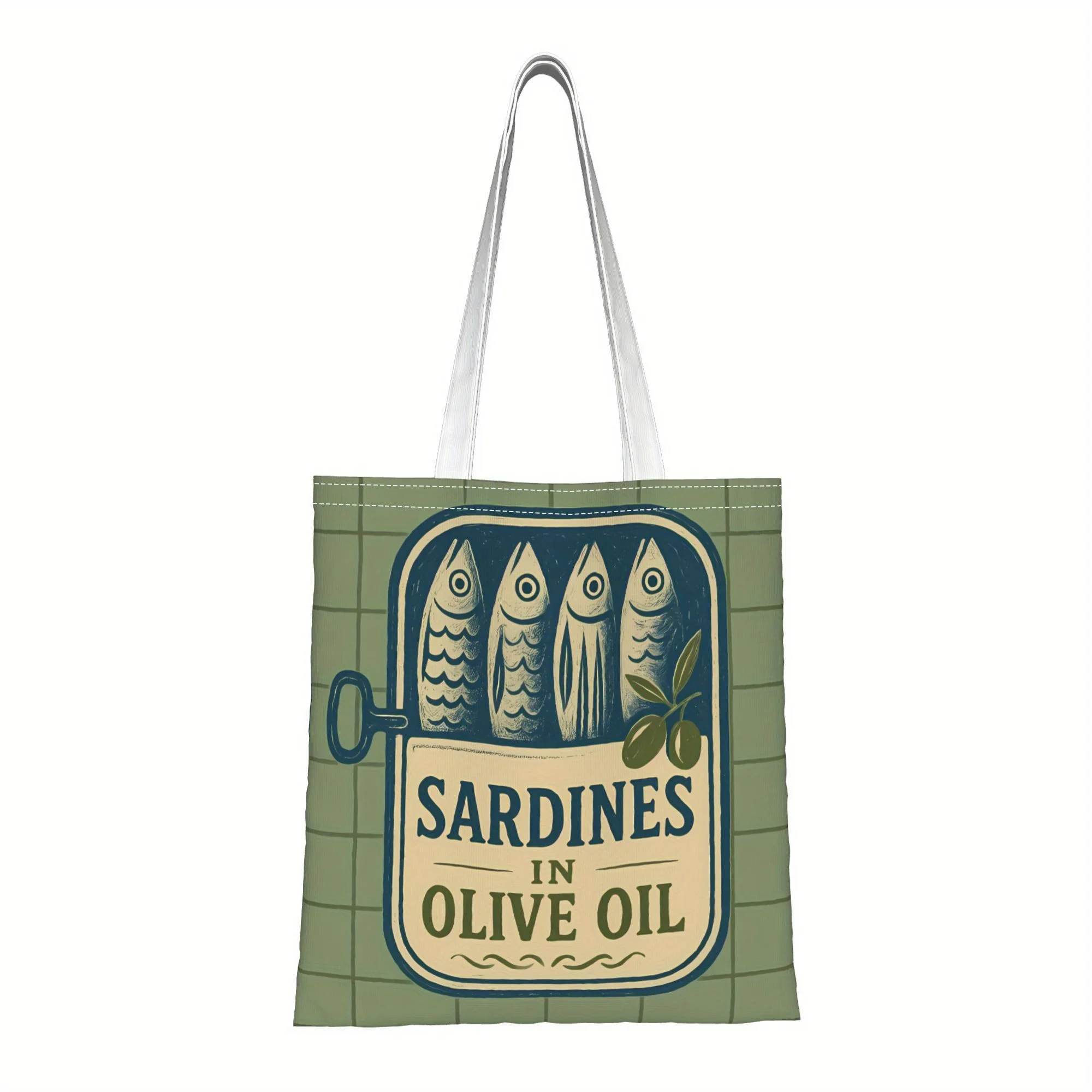 1pc Vintage Sardine Can Print Tote Reusable Shopping Bag,Sui