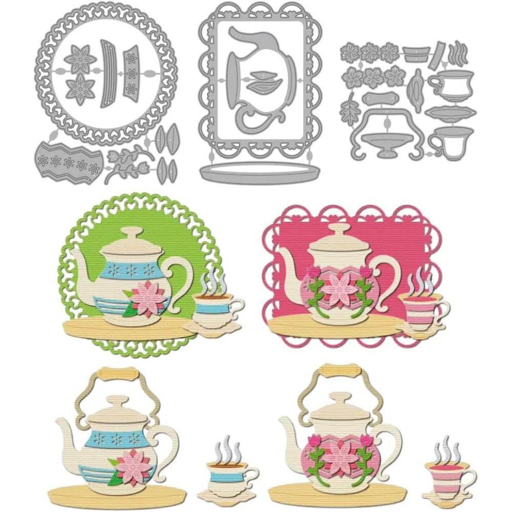 Teekanne und Tasse, Schneideformen aus Kohlenstoffstahl, Schablonen für DIY, Scrapbooking, Fotoalbum, dekorative Prägung, Papierkarten, Geschirr