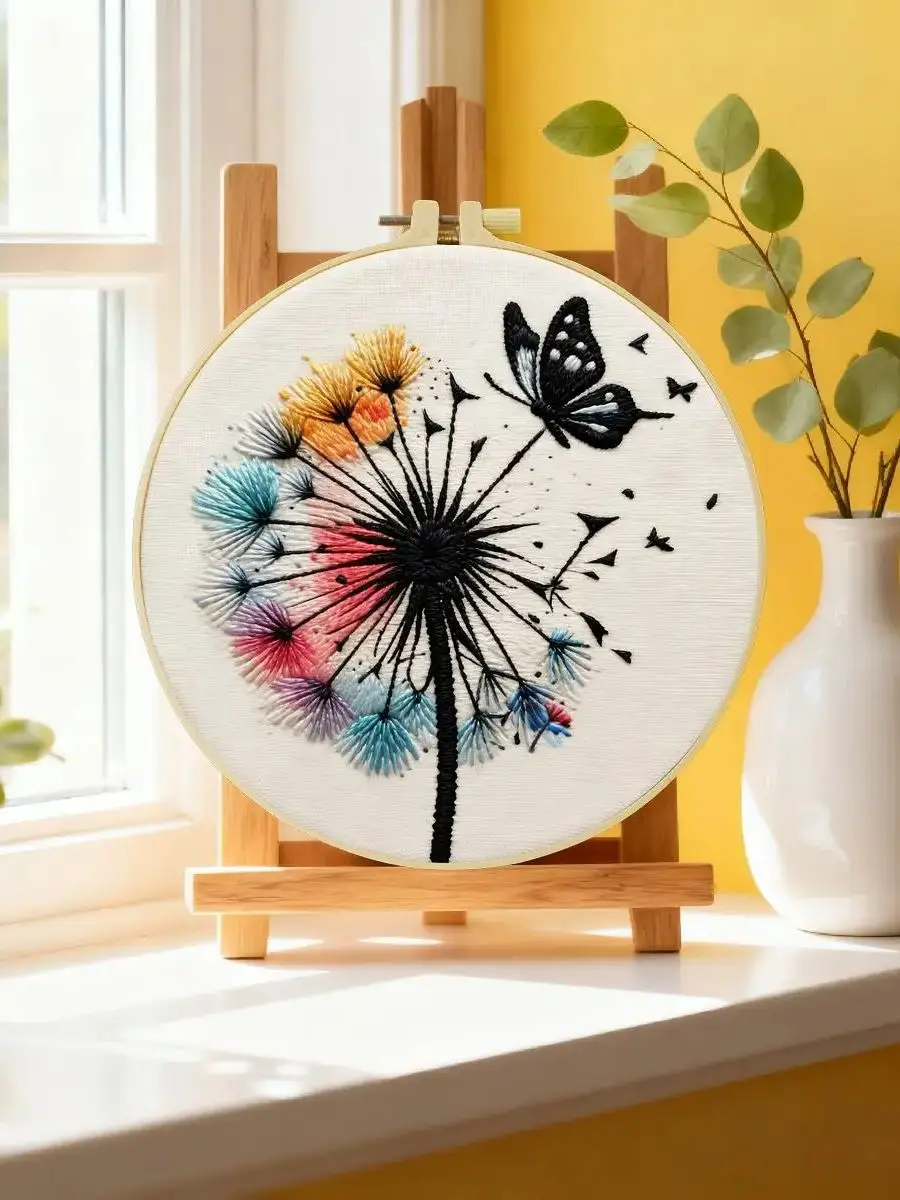 1 Stück 20X20CM/15X15CM 7,87/6,3 Zoll Pflanzen - Löwenzahn Stickerei Starter-Kit DIY-Kit DIY Stickerei-Set Handarbeiten Malerei – Detail 6