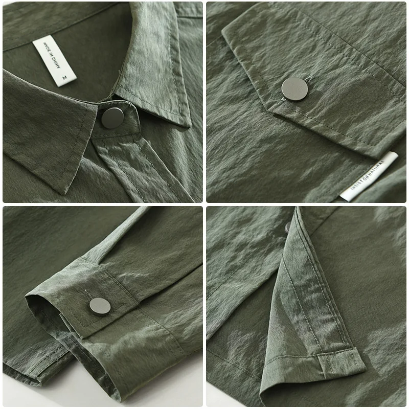 Tren pakaian kerja Jepang musim semi dan musim gugur kemeja lengan panjang warna solid atasan longgar kasual artistik serbaguna modis pria