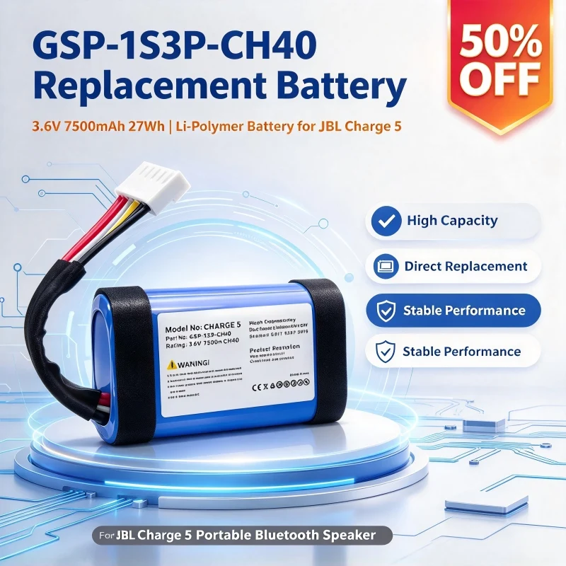 GSP-1S3P-CH40 3.6V 7500mAh 27Wh Li-Polymer Replacement Battery for J BL Charge 5 Portable Bluetooth Speaker