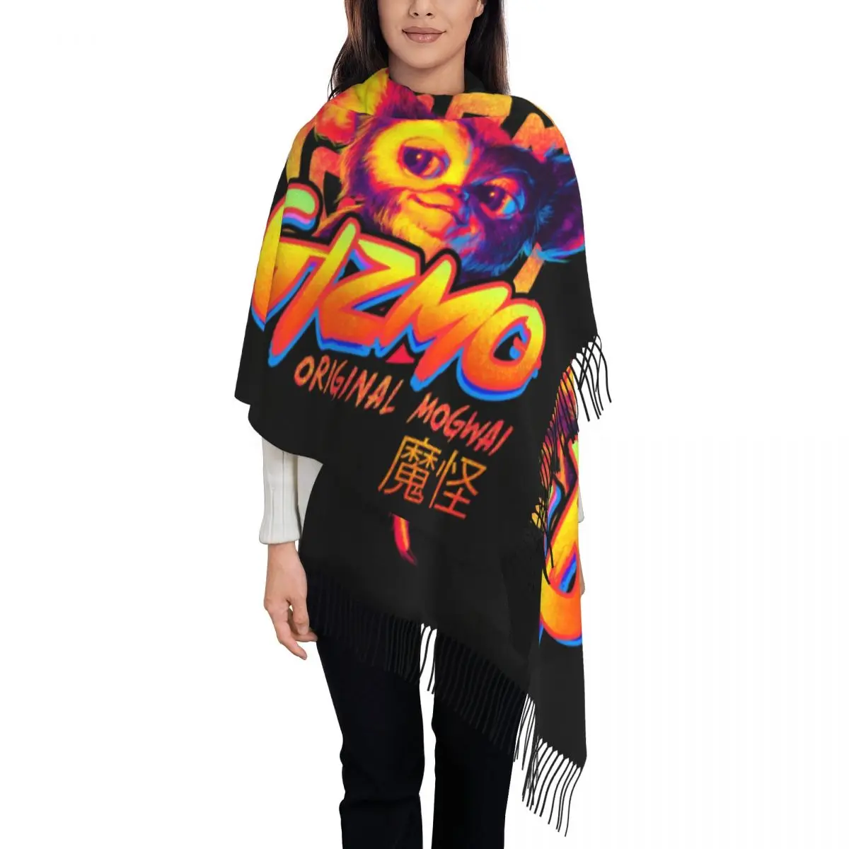 Retro Original Mogwai Tassel Scarf Women Soft Monster Gizmo Gremlins Shawls Wraps Lady Winter Scarves