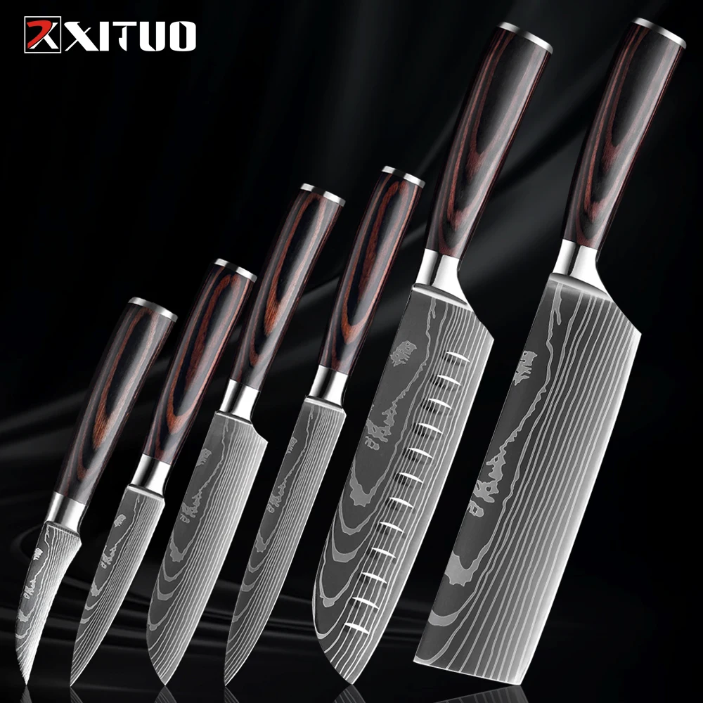 Hot sale Fruit Knife Laser Damascus Pattern Curved Paring Knife Stainless Steel Kitchen Knife for Peeling Fruits and Vegetables