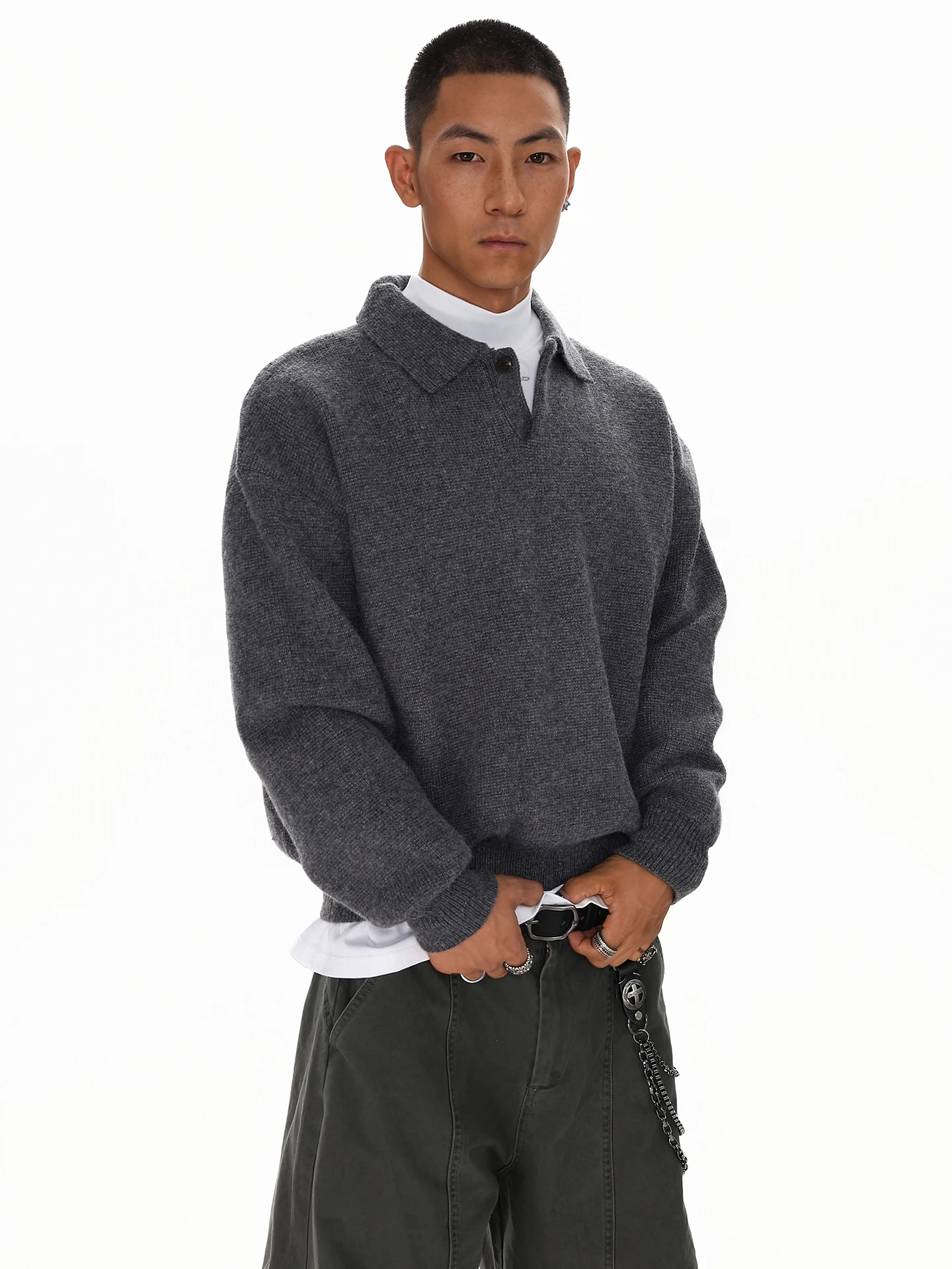 Laid-back Style Pure Color Design Collared Knitwear Men's Spring 2026 Casual Versatile Long Sleeve Thermal Sweater