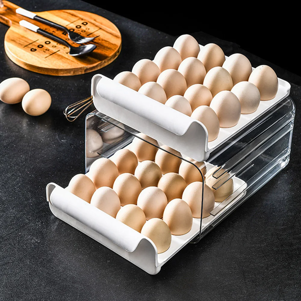 

Kitchen Egg Storage Box Double-layer 32-grid Refrigerator Crisper Portable Picnic Egg Holder Box Drawer Organizer Egg Tray