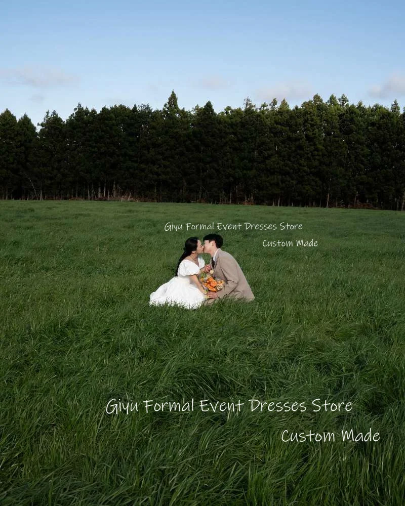 Giyu vestido de novia corto de tafetán, minivestido Formal de jardín, mangas abullonadas, sesión de fotos de Corea