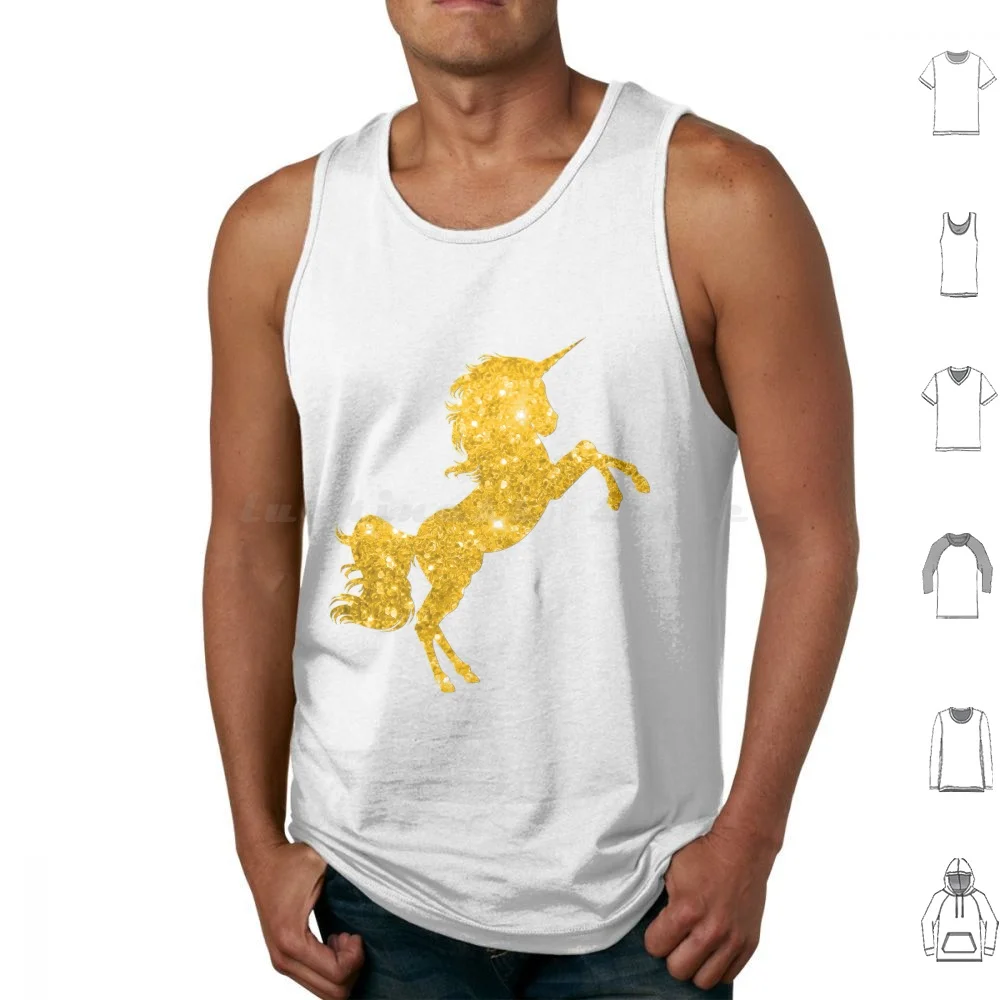 Golden Glitter Unicorn Tank Tops Print Cotton Unicorns Gold Gold Unicorn Unicorn Sparkles Gold Glitter Glittery Unicorn