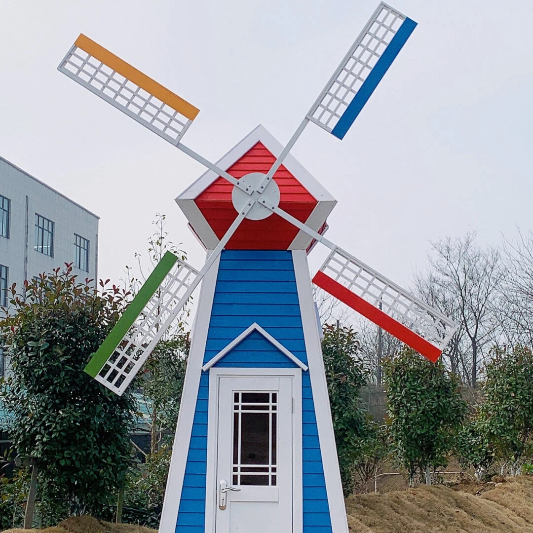 

Dutch Wooden Windmill for Garden Decoration Preservative Electric Rotary Flower Sea Outdoor Amusement Equipment