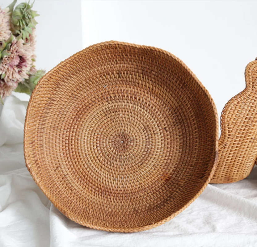 Rattan Fruit Baskets Wicker Storage Bowls Natural Woven Serving Basket Bowls Decorative Baskets for Kitchen Counter Organizing