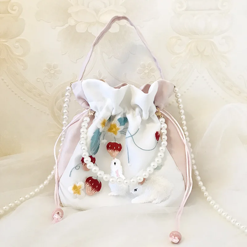 

Sweet And Cool Sle Suzhou Embroidery Hanfu Crossbody Bag Women's Handbag Pearl Decorated Traditional Chinese New Faion