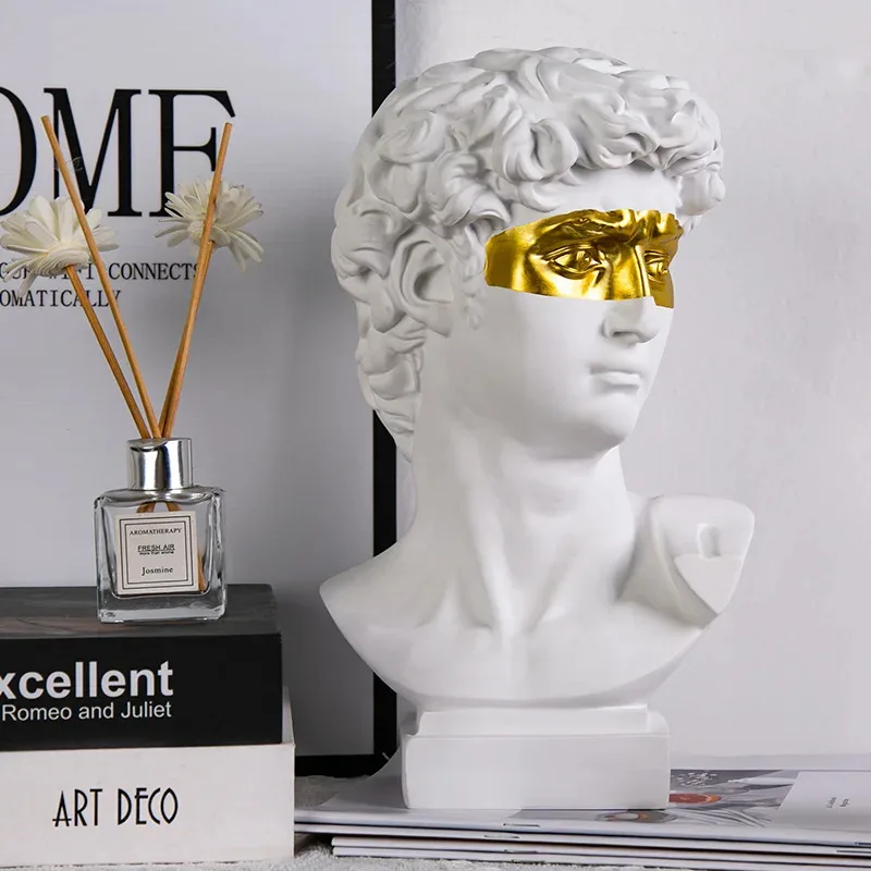 Classical David Head Resin Bust Sculpture, European Style Art Sketch Practice Model, Modern Home Office Desktop Decor Ornament