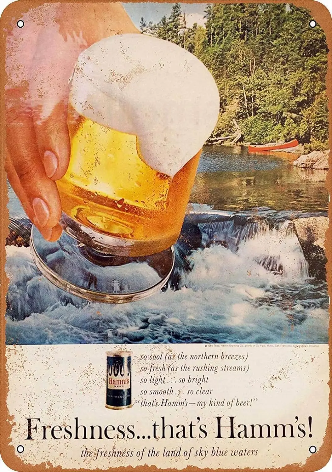 1964 Hamm's Beer and Canoeing 8x12 Vintage Retro Tin Metal Sign Wall Decor by PaBoe