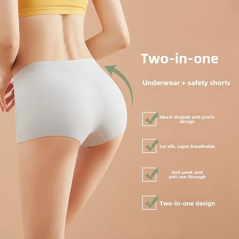 Women's 2-in-1 Seamless Boyshorts Mid-Waist Solid Color Anti-Exposure Safety Pants Soft Breathable Ladies Underwear