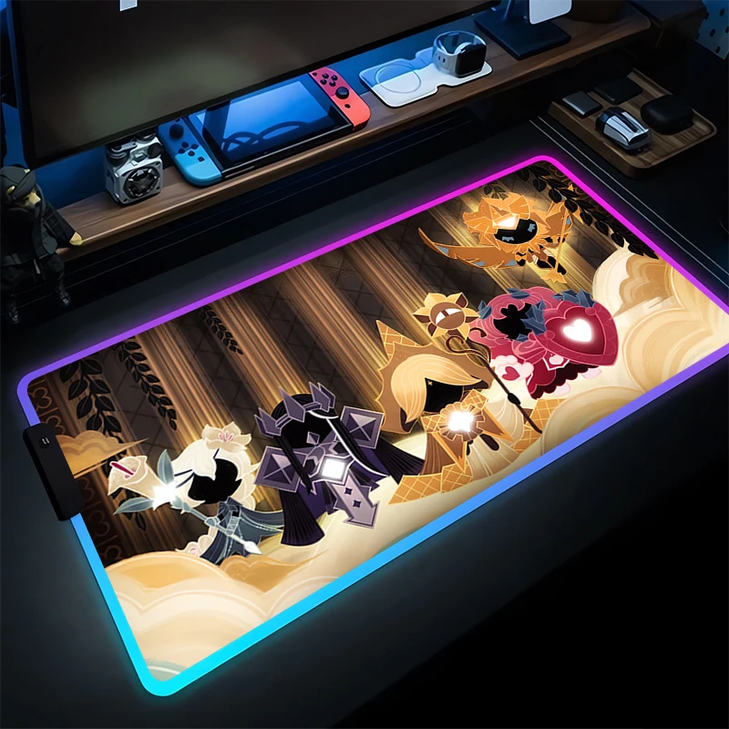 LED tapis de souris bureau PC biscuits Run Kingdom tapis de bureau RGB mignon Anime Gamer clavier tapis de Table ordinateur portable accessoires de jeu tapis de souris