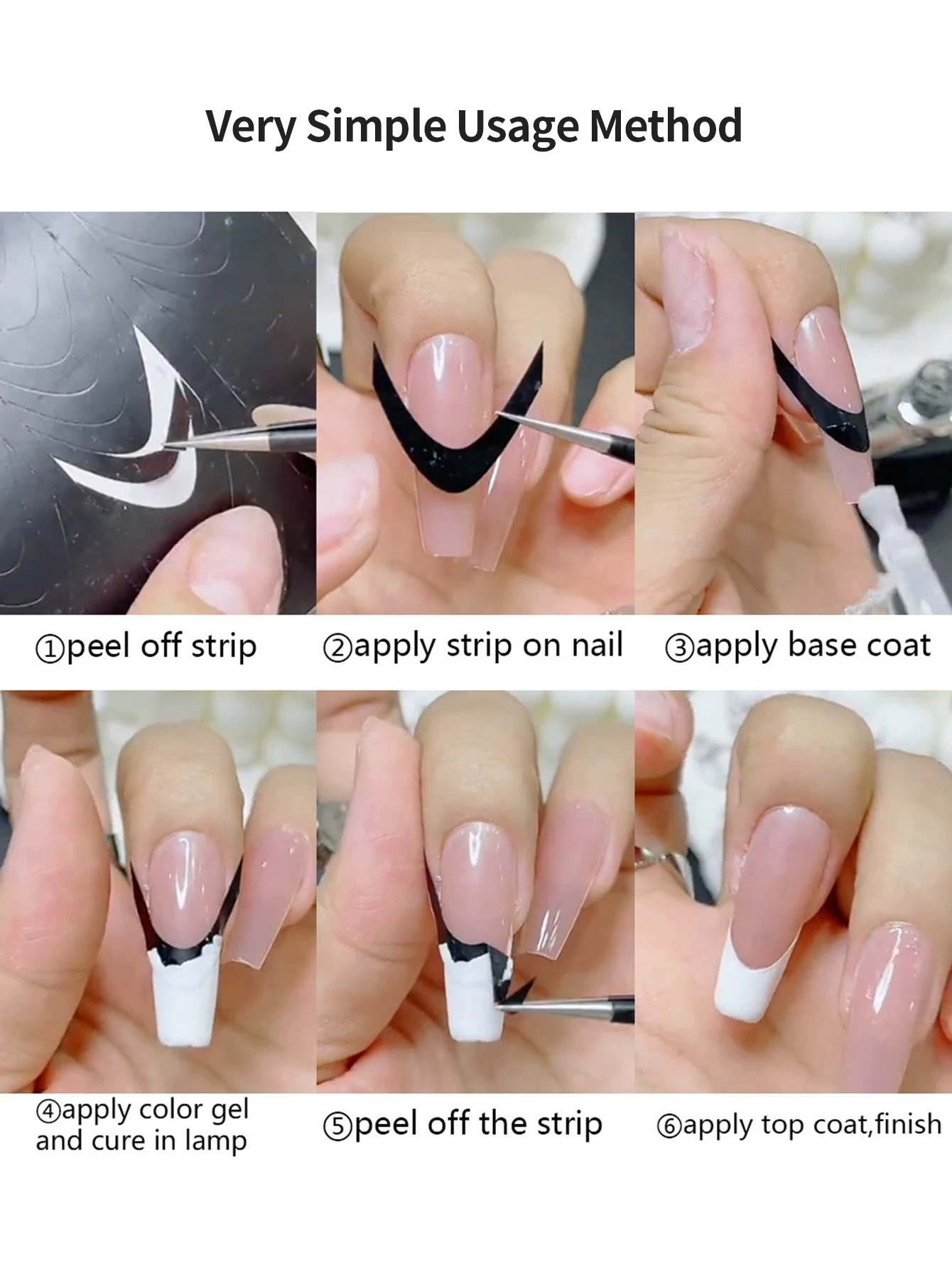 1 Zestaw 6 Naklejek + 1 Para Pęset, Naklejka na Paznokcie Półksiężyc Kształt V Klasyczny Linia Łuk Szablon Pomocniczy Narzędzie do Druku