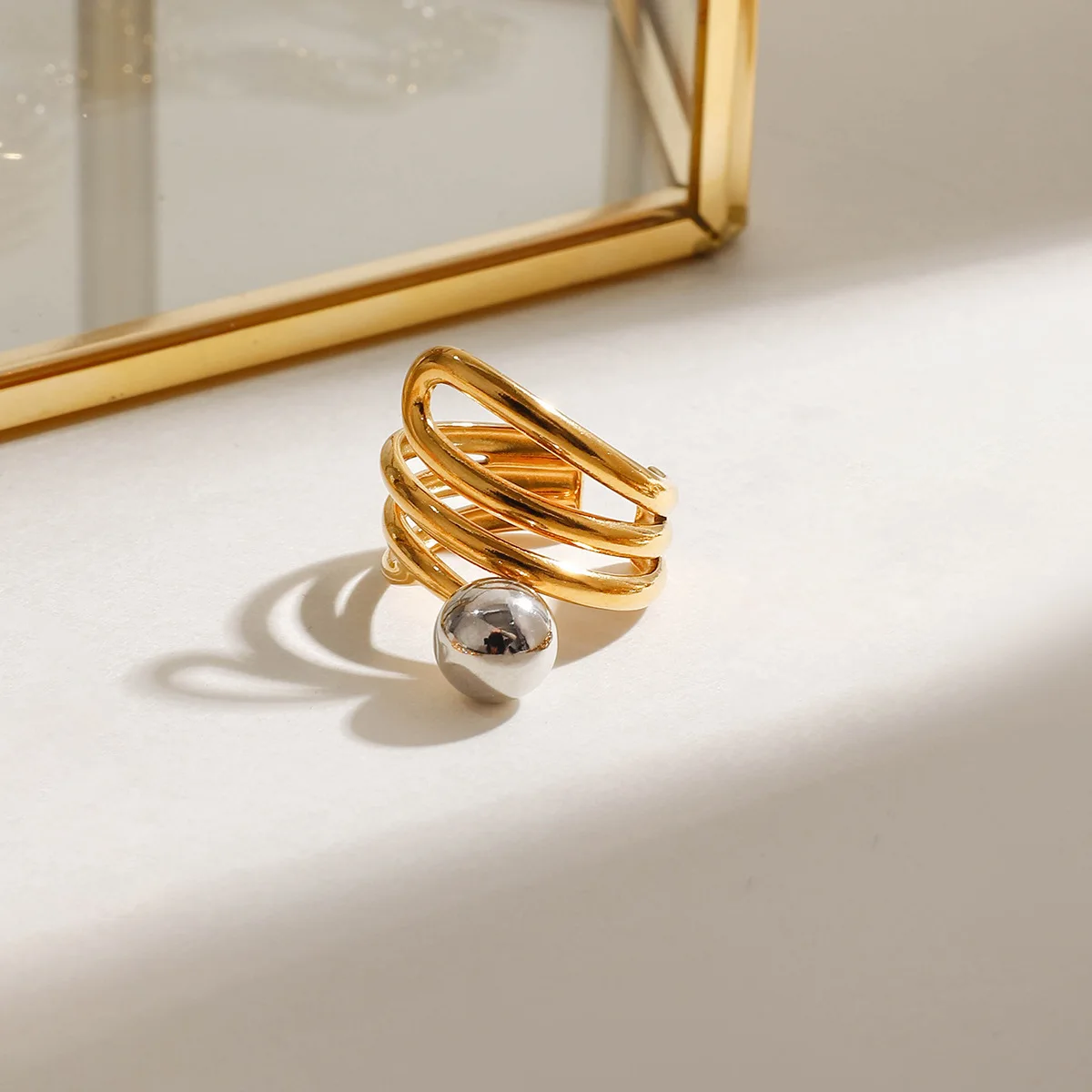 Yori Stainless Steel Gold Color Stacked Layer Rings Waterproof 18K PVD Plated Individualistic Jewelry Accessories Gift