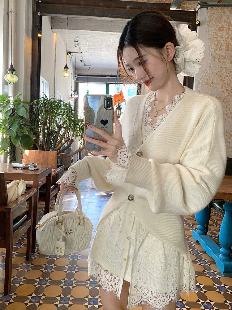 

Корейский облегающий вязаный кардиган с V-образным вырезом и разрезом, новый осенний дизайн, женский свитер-жакет