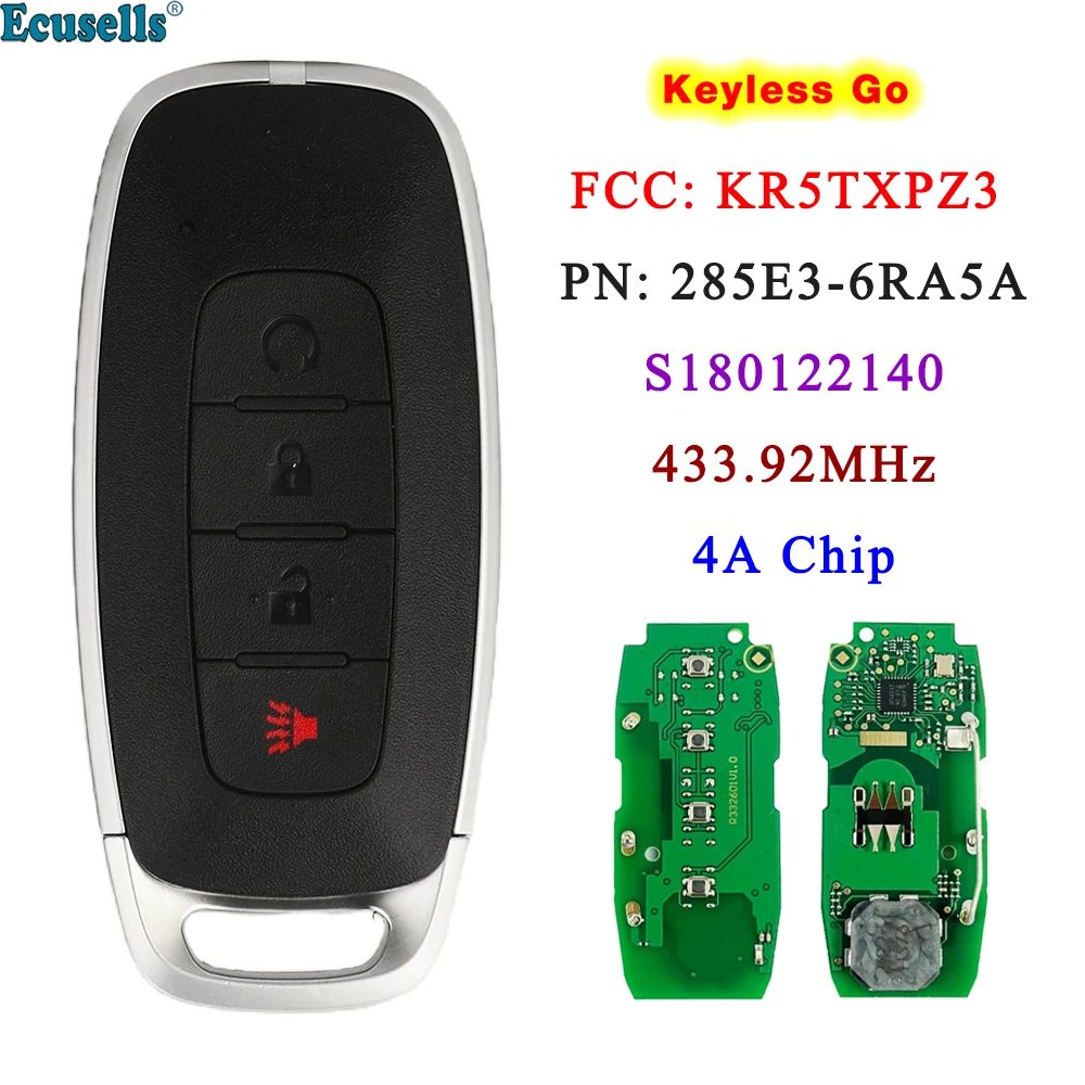 Ecusells 4 Buttons Keyless-Go Smart Remote Key for Nissan Pathfinder Ignis Rogue 2022-2024 4A Chip FCCID:KR5TXPZ3 S180122140