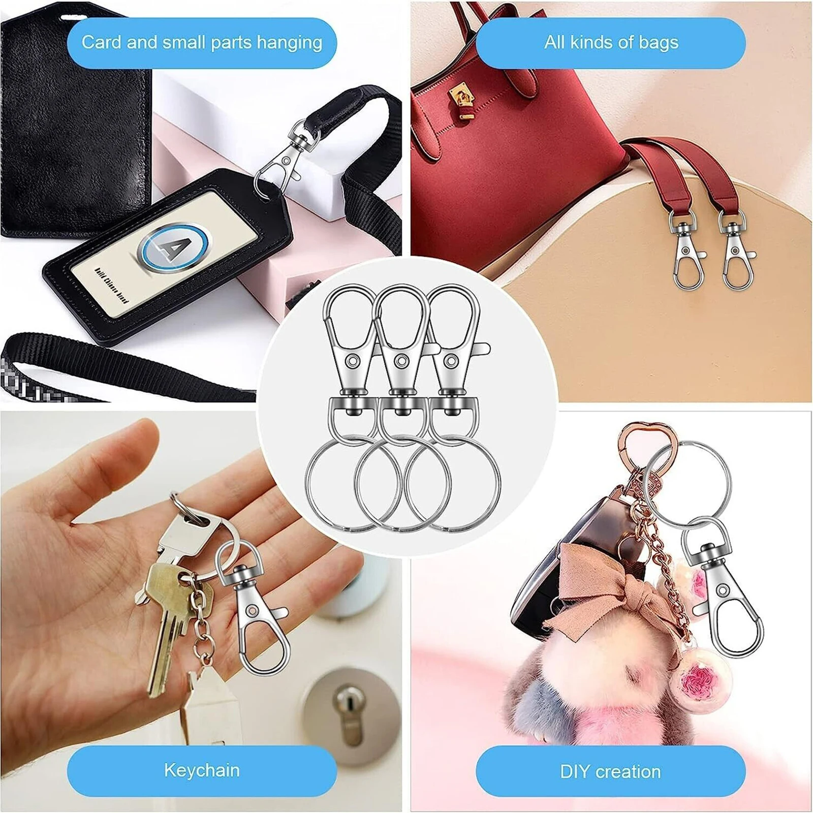 Metal Swivel Lanyard Snap Hooks, Split Key Rings, Chain Gancho, Chaveiro Making, DIY, 100Pcs