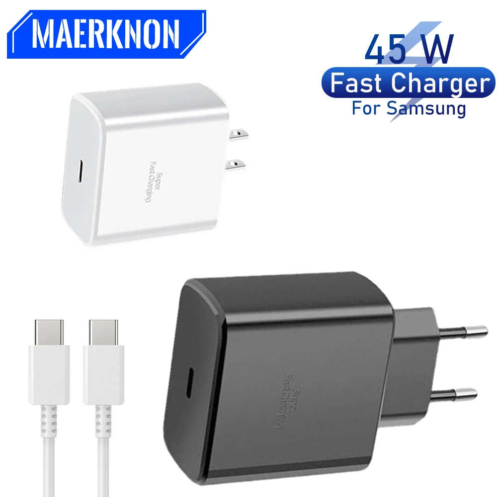 

45W For Samsung PD USB C Charger Super Fast Charging With Type C Cable EU/US Plug For Samsung Galaxy S23 S22 S21 Ultra Plus Note