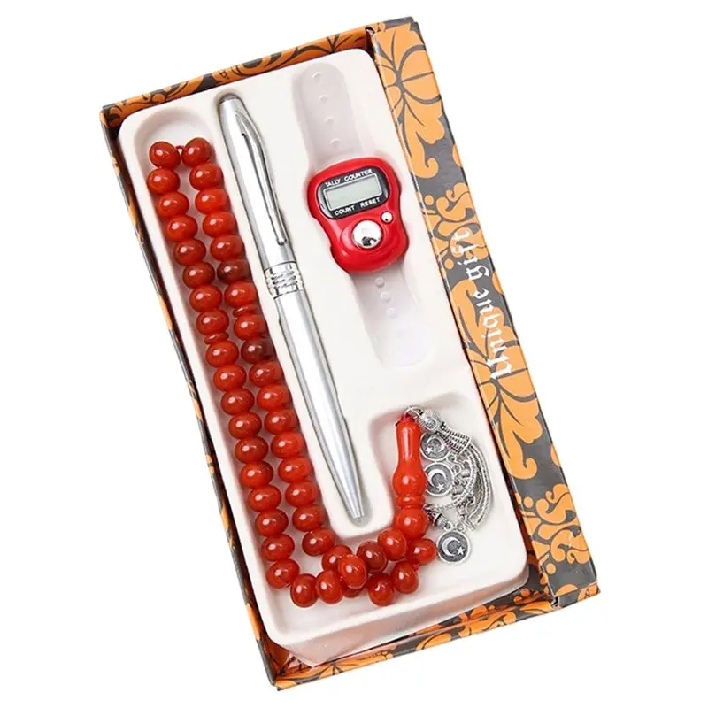 Y50A-Crystal 45 Bead Tasbih Prayer Beads Set 3Pcs Islamic Gift Muslim Rosary For Meditation& Compliance Compliant Red
