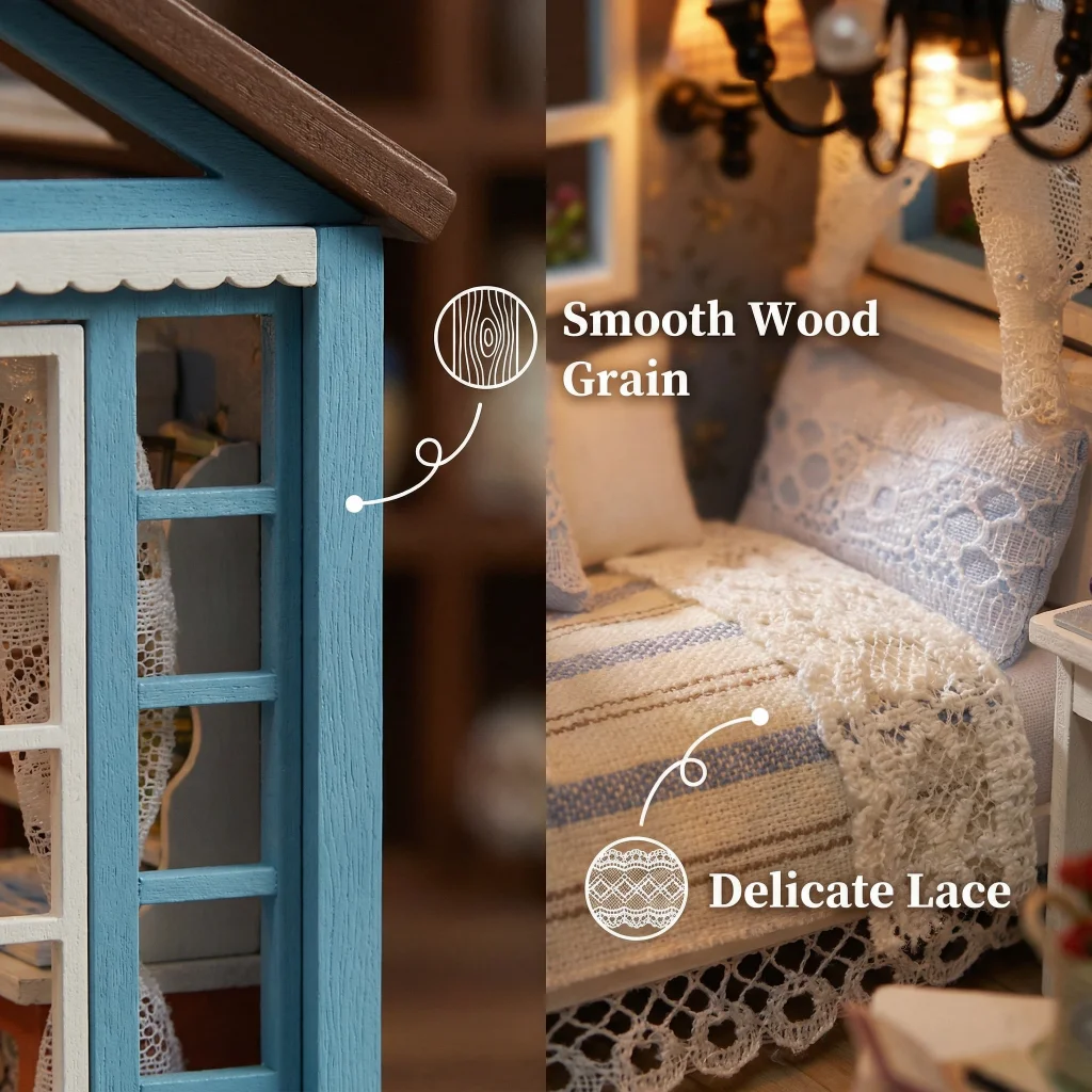 مجموعة نماذج تجميع منزل المقصورة الخشبية ثلاثية الأبعاد من OUZEY "الغابات الزرقاء" - حرفة كوخ مصغرة إبداعية #4