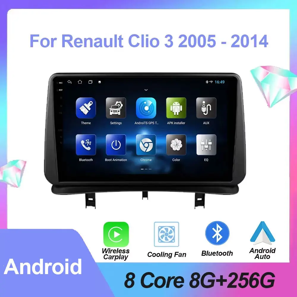 Car Radio Android Auto Multimedia Player For Renault Clio 3 2005 - 2014 Carplay Auto Touch Screen GPS 5G WIFI  QLED Car Strero