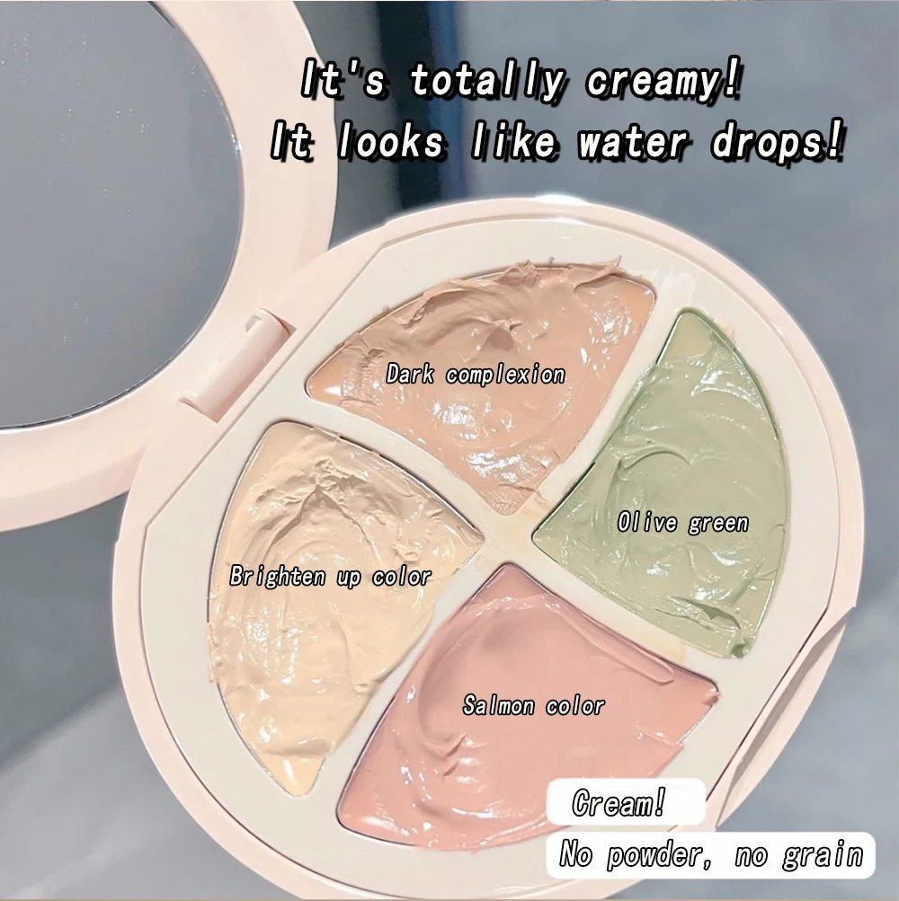 Paleta de corretivo à prova d'água 4 em 1, hidratação natural de longa duração, textura cremosa, cobre manchas/círculos escuros/acne