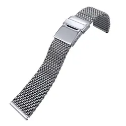 HAODEE 316L Woven Stainless Steel 22mm 24mm Watchband For Breitling Silver Watch Strap Folding Buckle Wristband