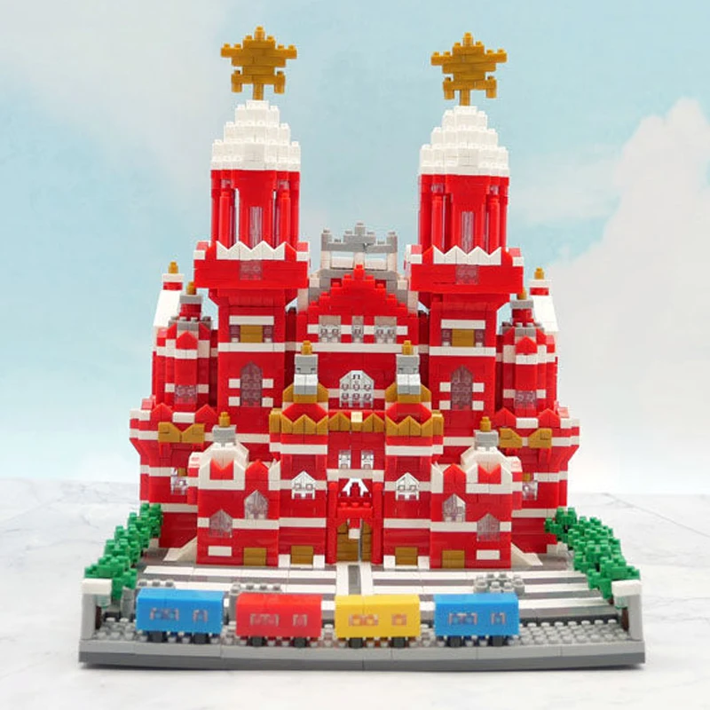 Jouet de construction de mini blocs de diamant bricolage pour enfants, YZ 067, architecture du monde, palais carré rouge de Moscou, musée, église, briques, sans boîte