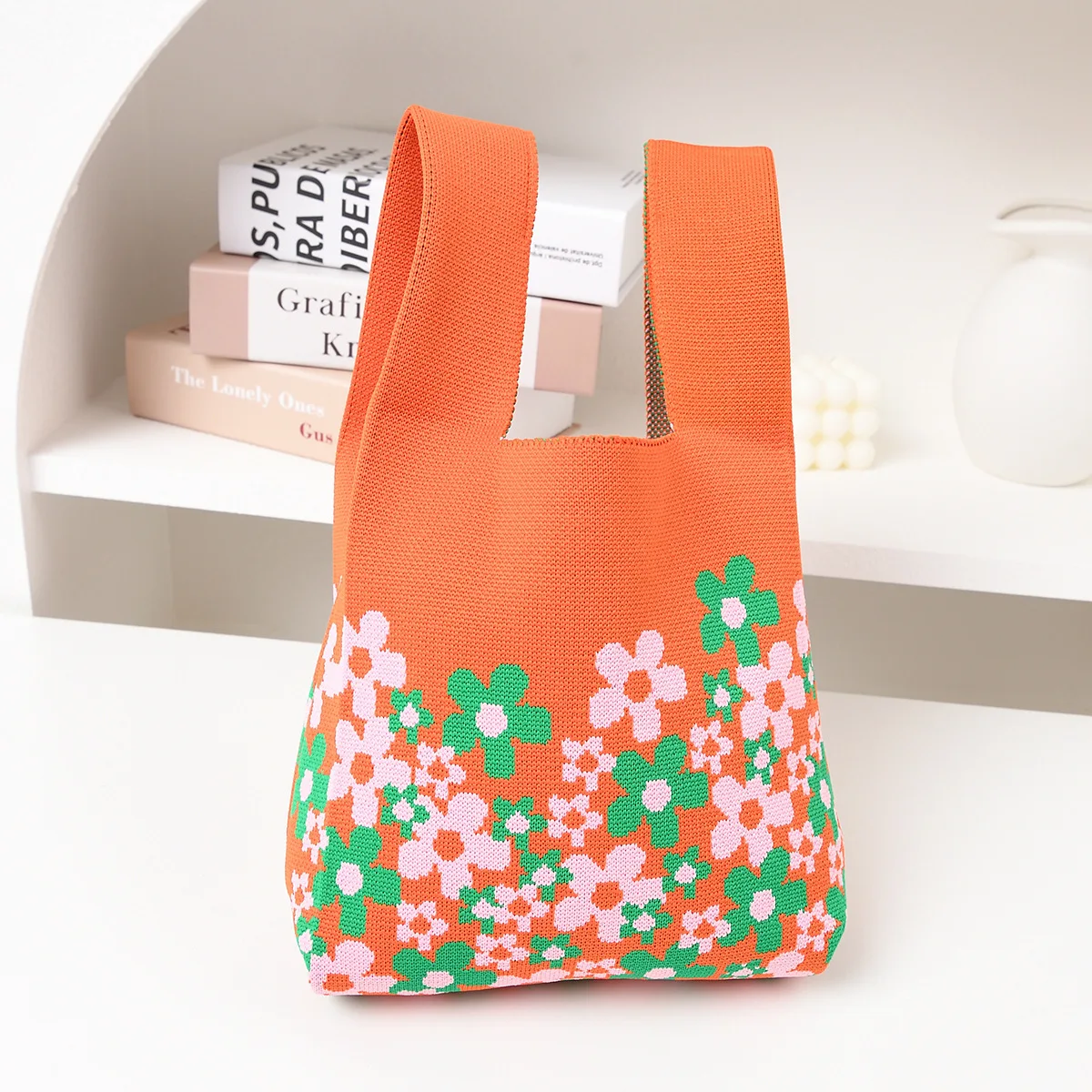 Handmade Knit Handbag Women Mini Knot Wrist-bag Female Casual Color Wide Stripe Plaid Tote Bag Student Reusable Shopping Bag