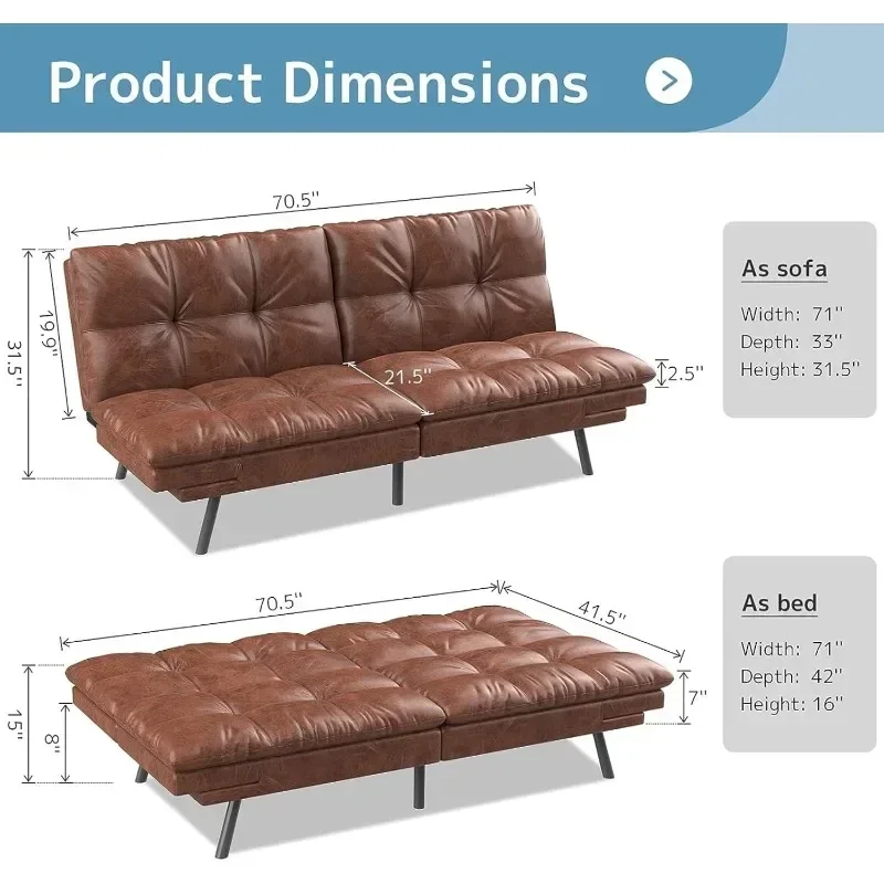 wOod-it Futon Sofa Bed Memory Foam Foldable Couch Convertible Loveseat Sleeper Daybed with Adjustable Armrests for Small Space