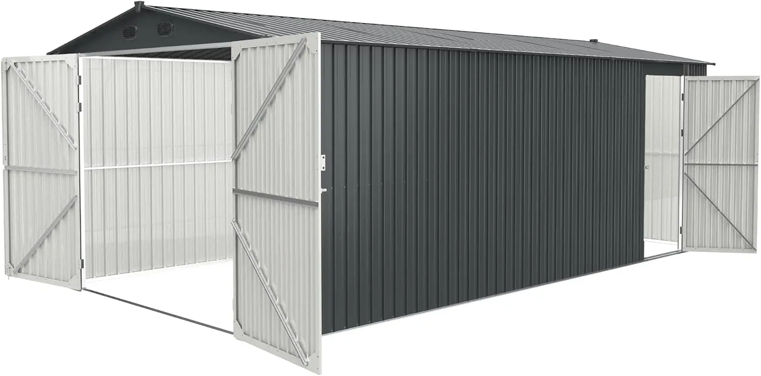 

20 x 10 FT Outdoor Storage Shed Large Metal Garden Shed with 2 Lockable Doors Tool Shed Outdoor Storage with 4 Air Vents