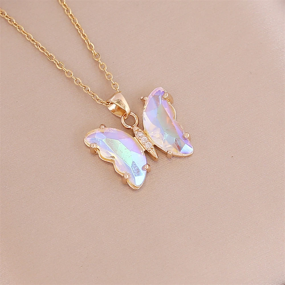 Simple Cubic Zirconia Butterfly Pendant Necklace Classic Birthstone Crystal Necklace For Women Girls Anniversary Gifts