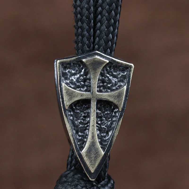 Cross Shield Brass Knife Beads EDC DIY Paracord Woven Bracelets Accessories Outdoor Survival Tool Flashlights Lanyard Pendants