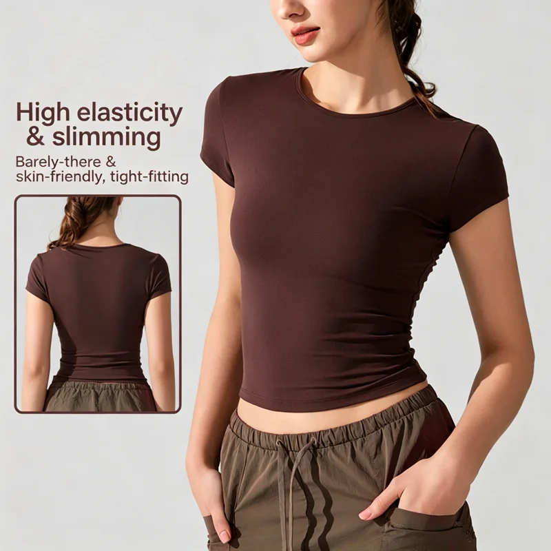 

Women's Crew Neck Quick Dry Yoga T-Shirt Breathable Slim Sports Short Sleeve for Running & Fitness Tops for Women